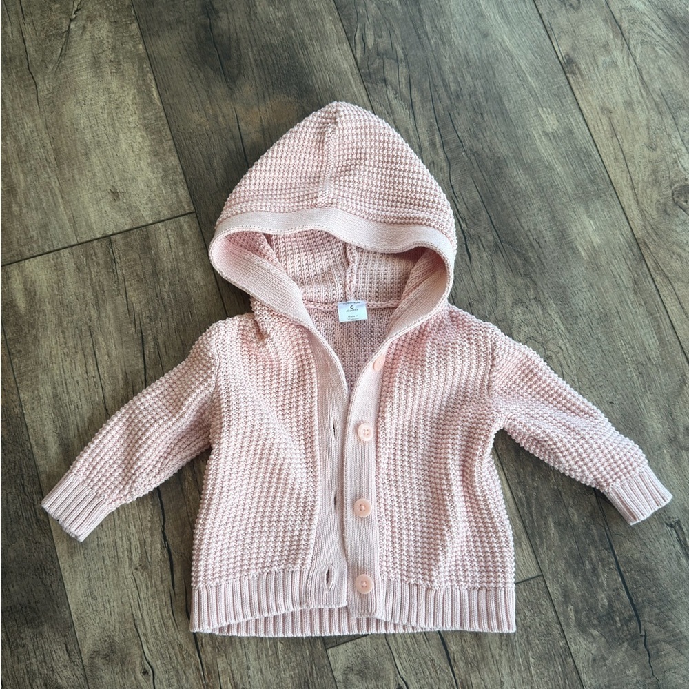 NORDSTROM Pink Knit Hooded Cardigan for Baby - 6 Months - Picture 1 of 3